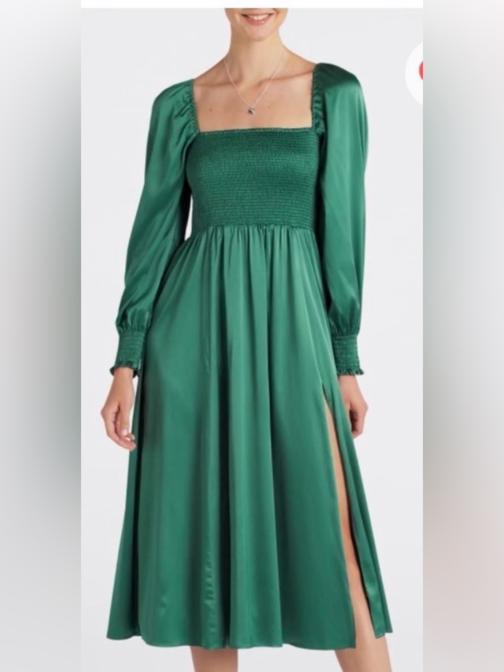 o.p.t. Smocked Square-Neck Midi Dress in Emerald Green- S
